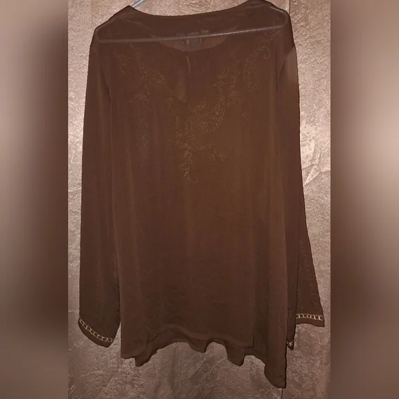 KORET WOMAN  BROWN SHEER with Goldtone Embroidery accents Sz 1X Woman - Picture 3 of 11